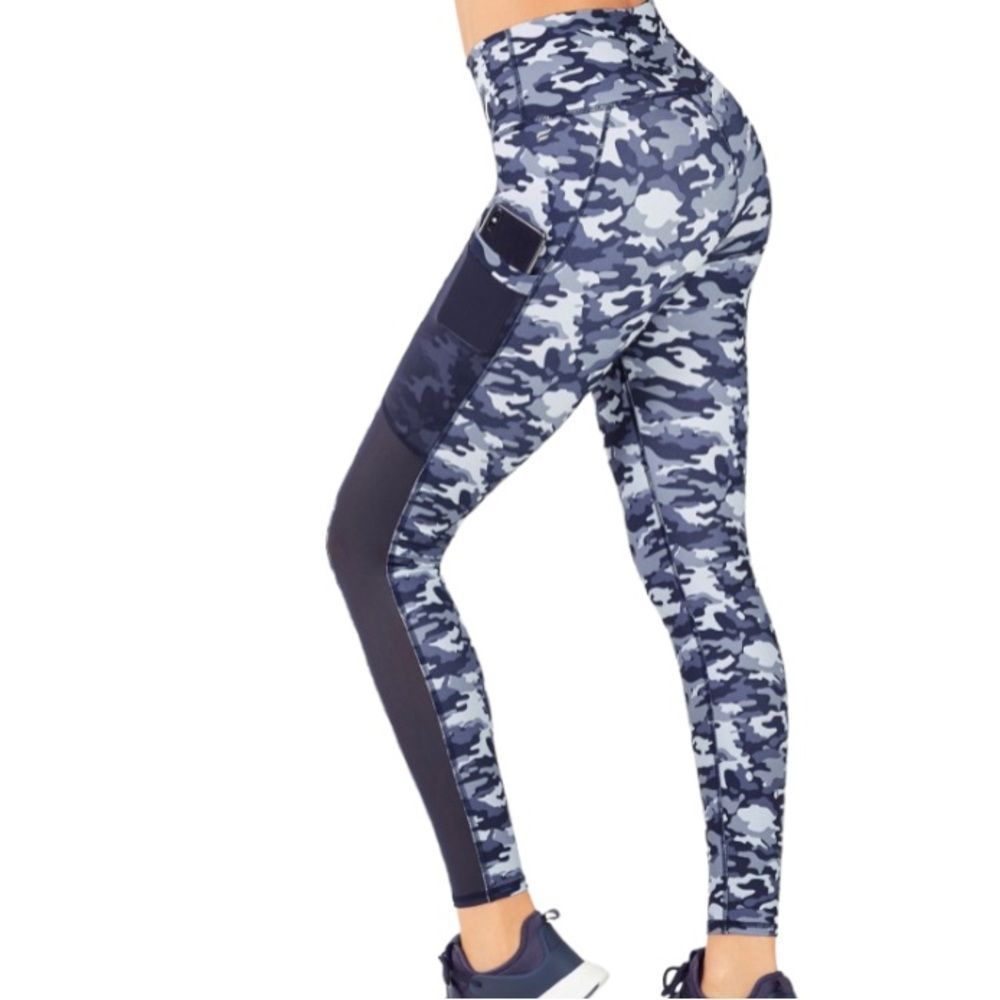Fabletics Blue Camo On-The-Go PowerHold® High-Waisted Leggings Size Medium